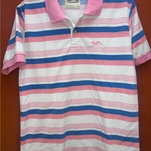 Hollister Pink and Blue Striped Polo Shirt